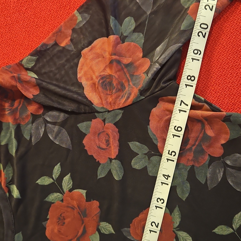 Black Red Roses Long Mesh Sleeve Top Orange Kiss XL - Picture 6 of 8